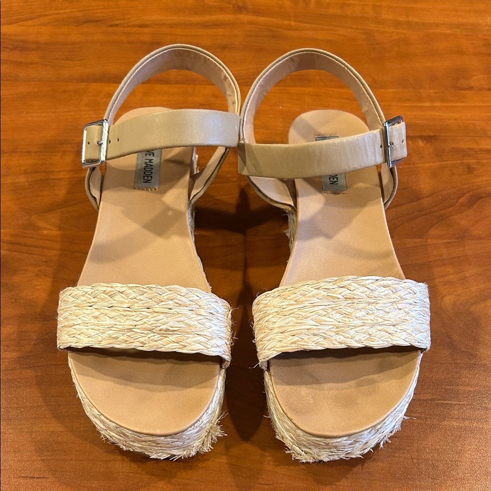 Steve Madden Beige Espadrille Platform Sandals Size 10